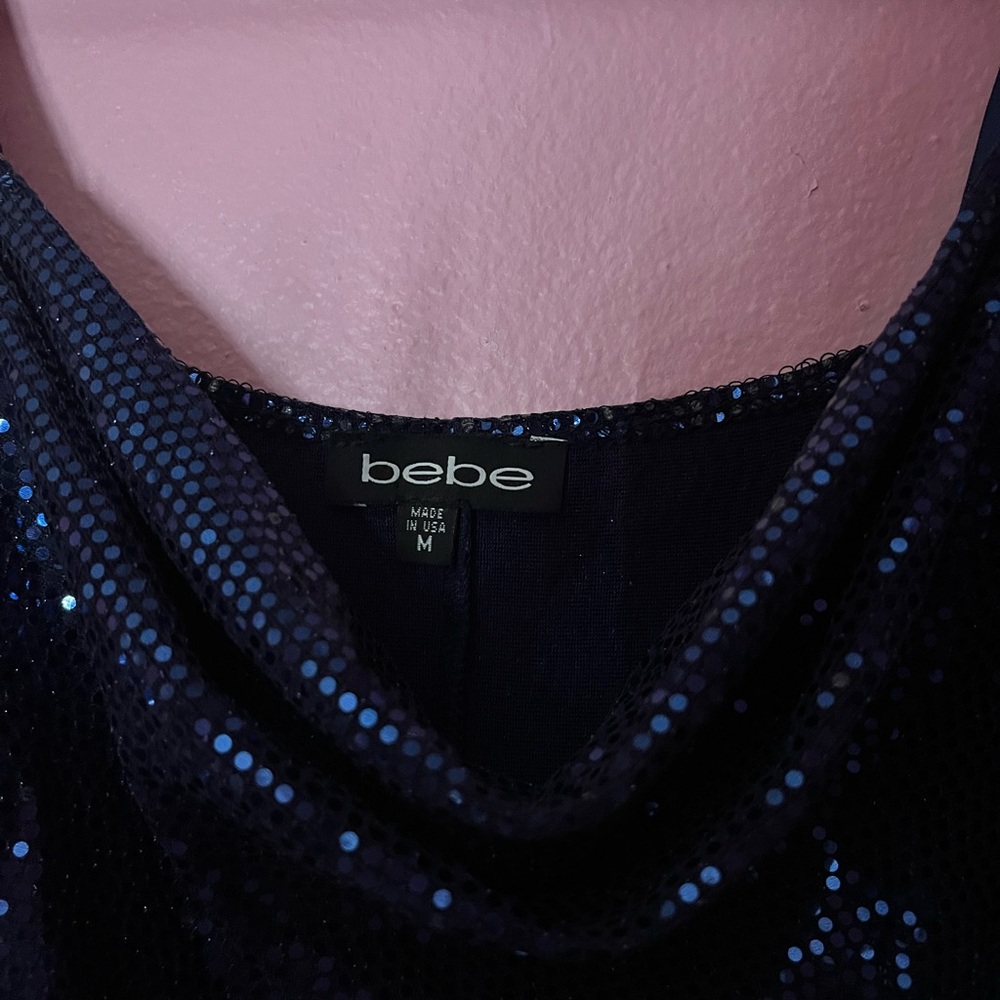 Bebe Navy Sequin Top